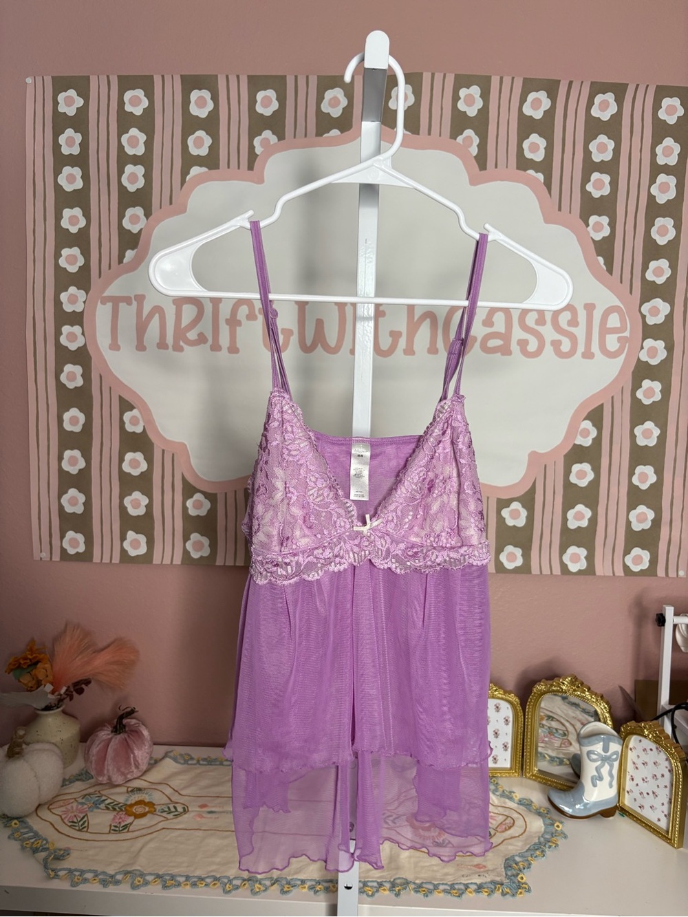 Delicate purple ruffle sleepwear cami tank